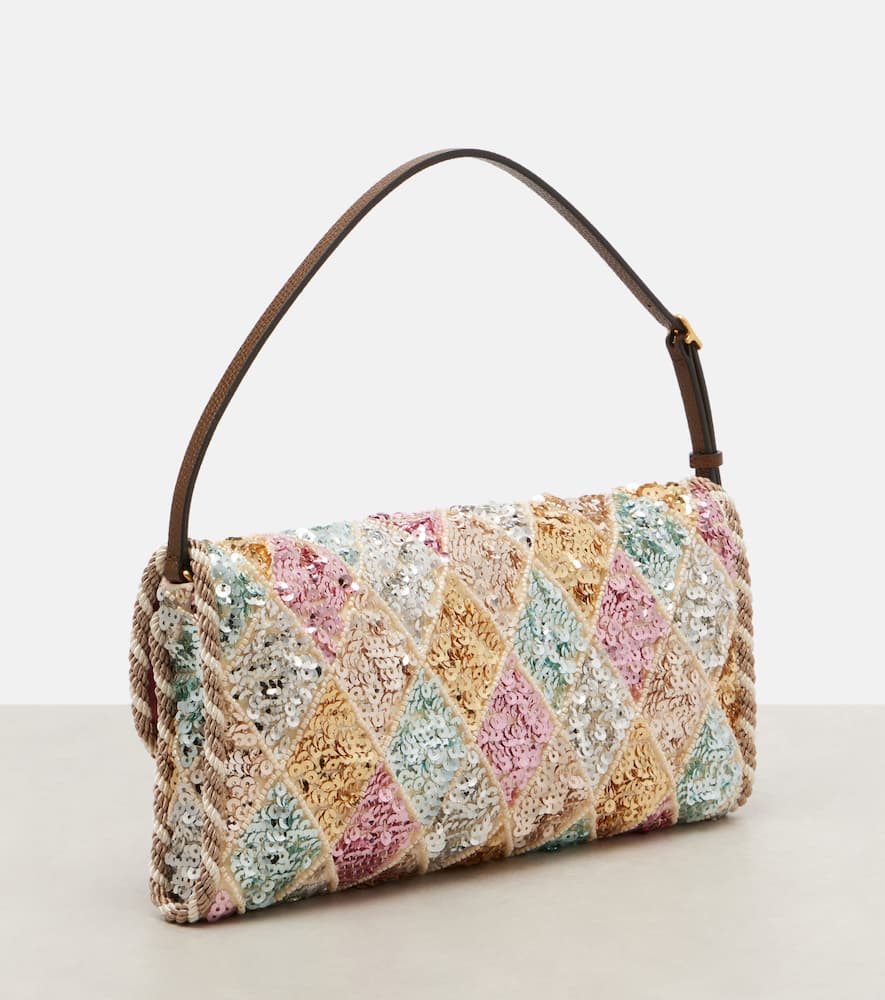 Valentino Vain Small Diamond Sequin-embroidered Shoulder Bag In Multi
