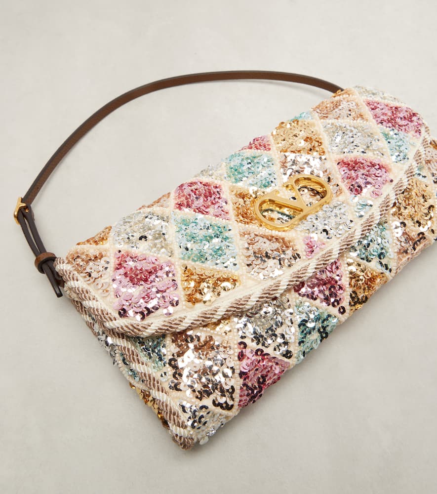 Valentino Vain Small Diamond Sequin-embroidered Shoulder Bag In Multi