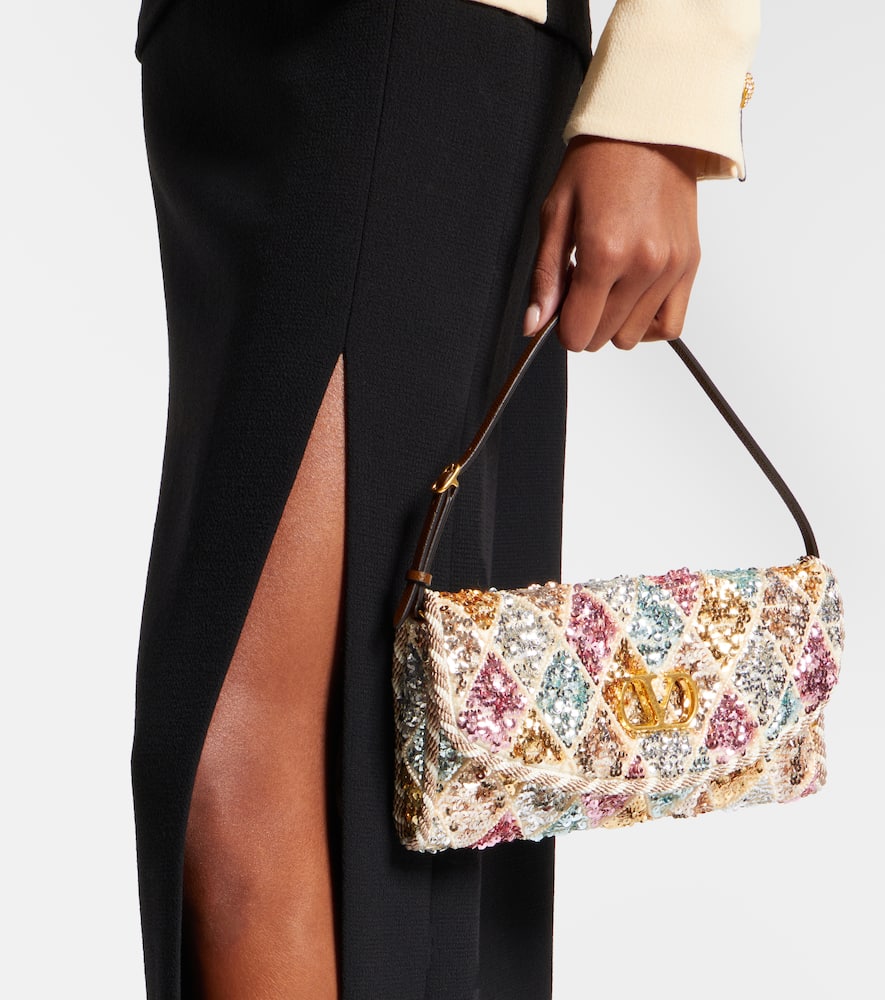 Valentino Vain Small Diamond Sequin-embroidered Shoulder Bag In Multi