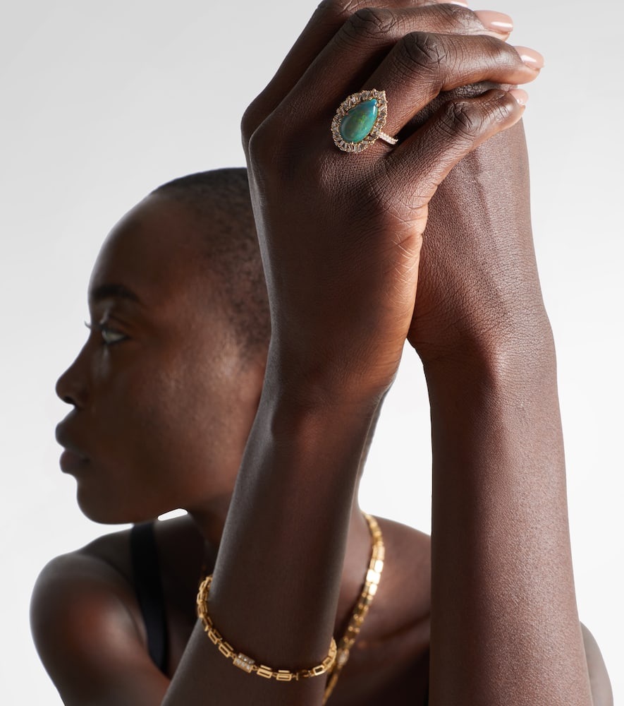 Suzanne Kalan Portrait 18kt Gold Ring With Opal And Diamonds In Gold