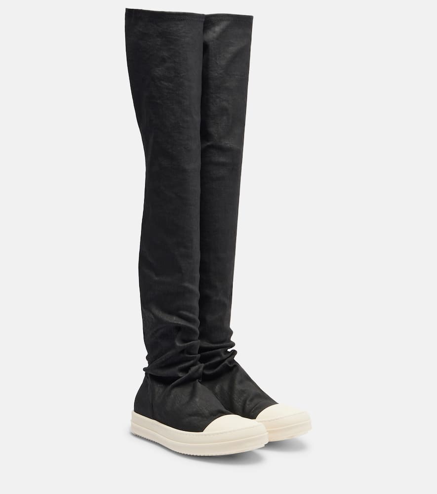 Rick Owens Coated Denim Over-the-knee Boots In Black