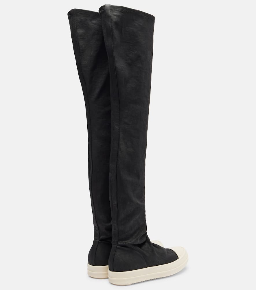 Rick Owens Coated Denim Over-the-knee Boots In Black