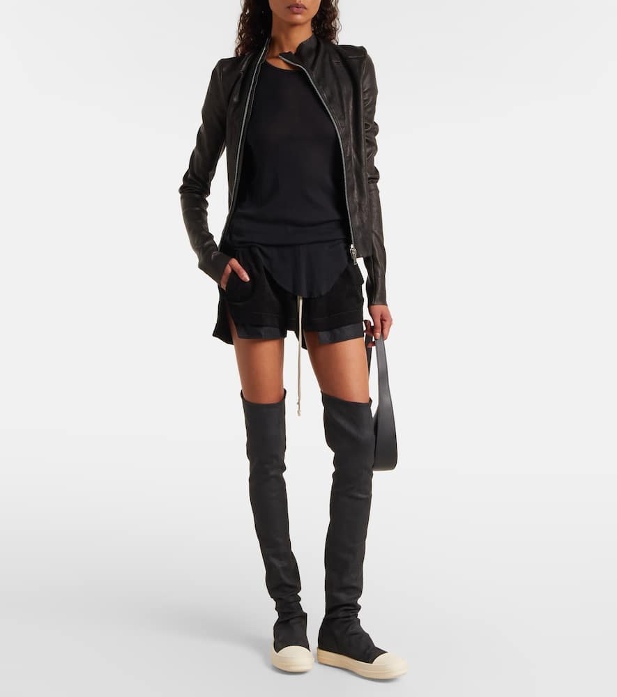 Rick Owens Coated Denim Over-the-knee Boots In Black