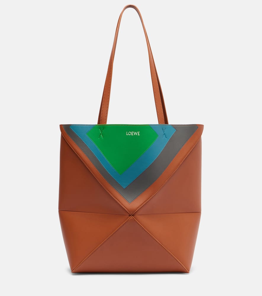 Loewe Puzzle Fold Square Medium Leather Tote Bag In Brown