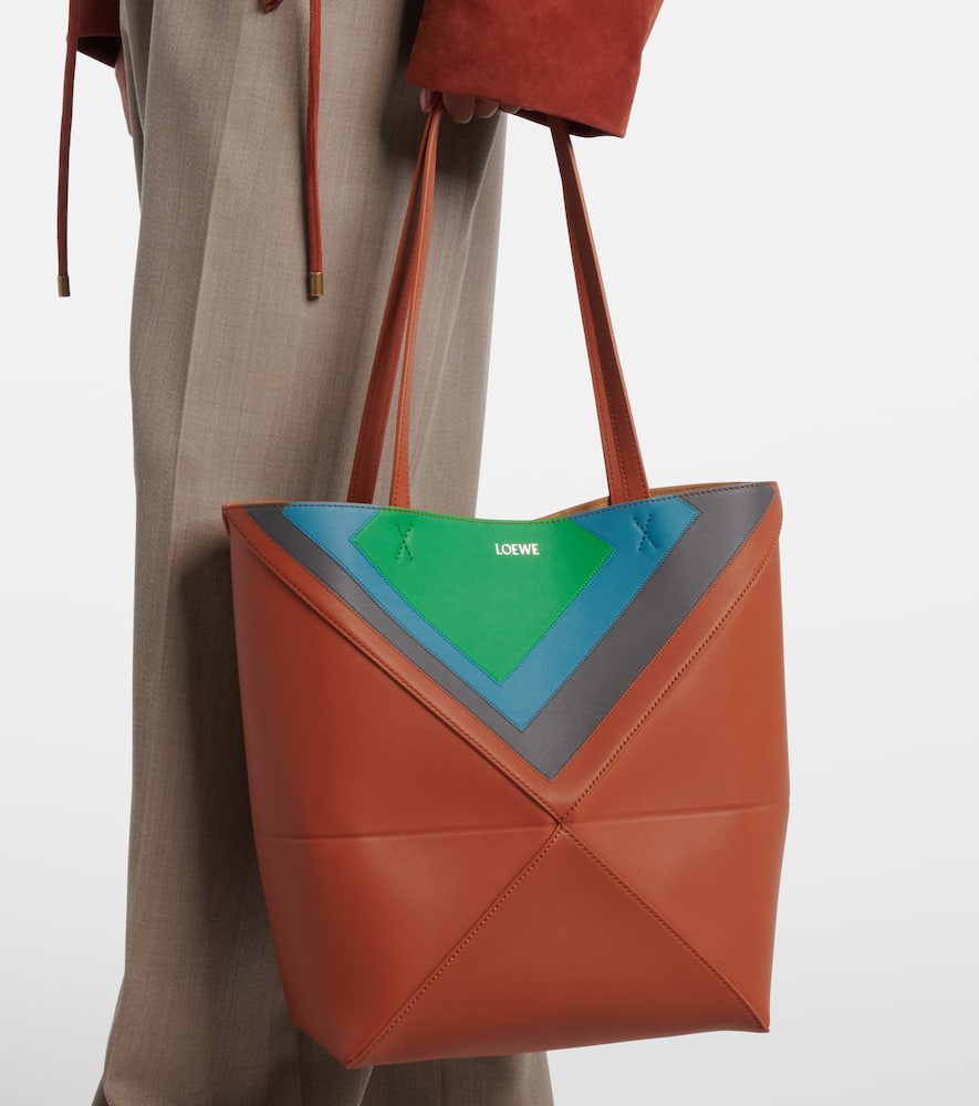 Loewe Puzzle Fold Square Medium Leather Tote Bag In Brown