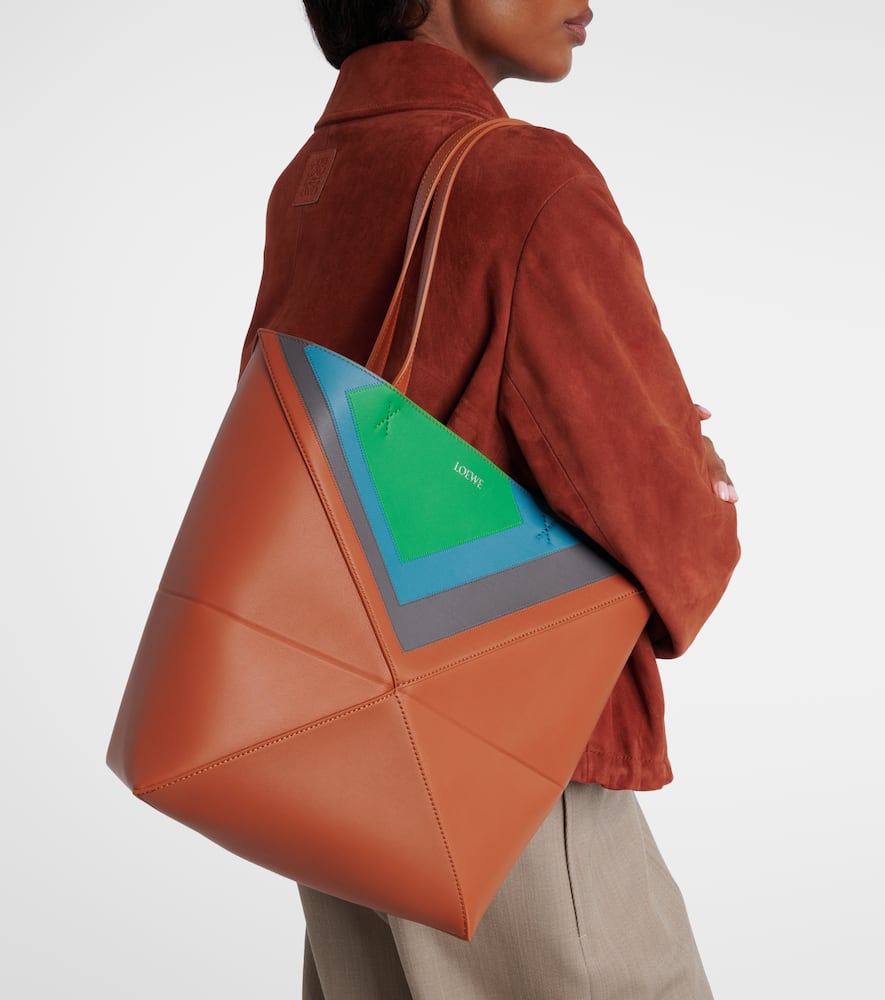 Loewe Puzzle Fold Square Medium Leather Tote Bag In Brown
