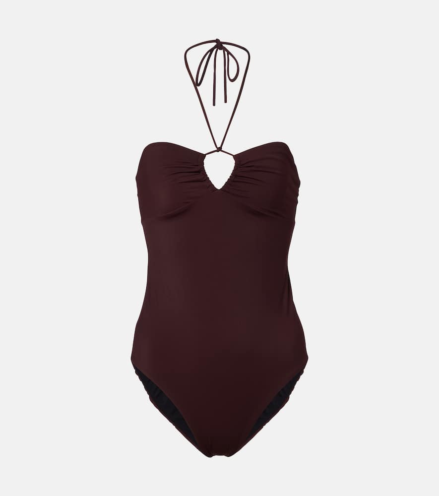 Tory Burch Keyhole Halterneck Swimsuit In Brown