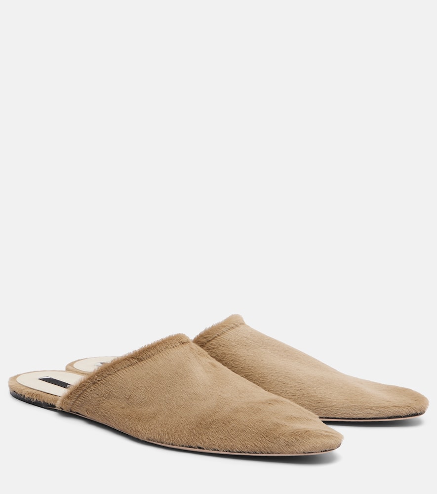 Christen Elipse Calf Hair Mules In Brown