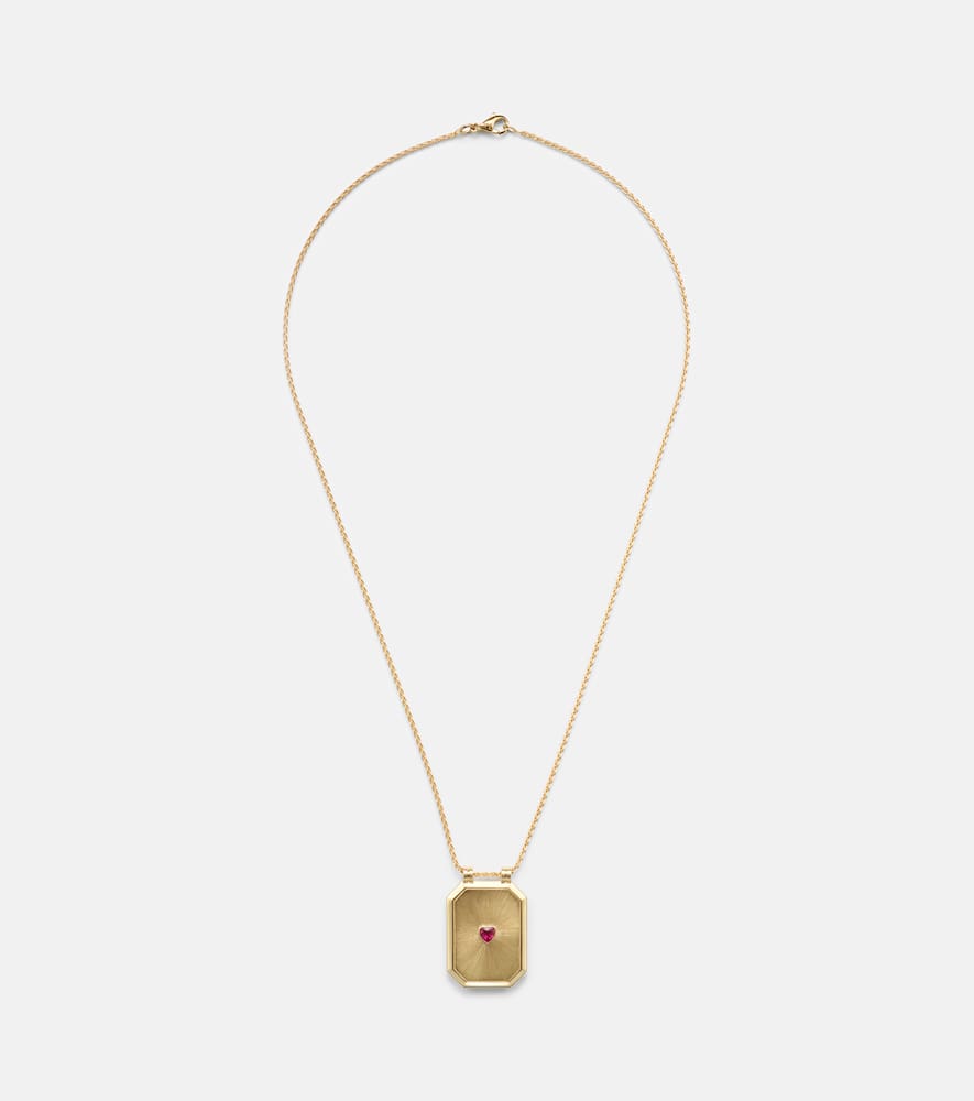 Marie Lichtenberg Love 18kt Gold Pendant Necklace With Ruby In Burgundy