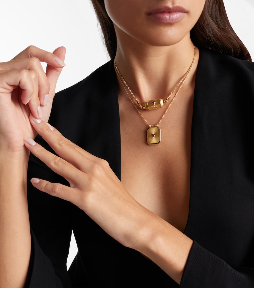 Marie Lichtenberg Love 18kt Gold Pendant Necklace With Ruby In Burgundy