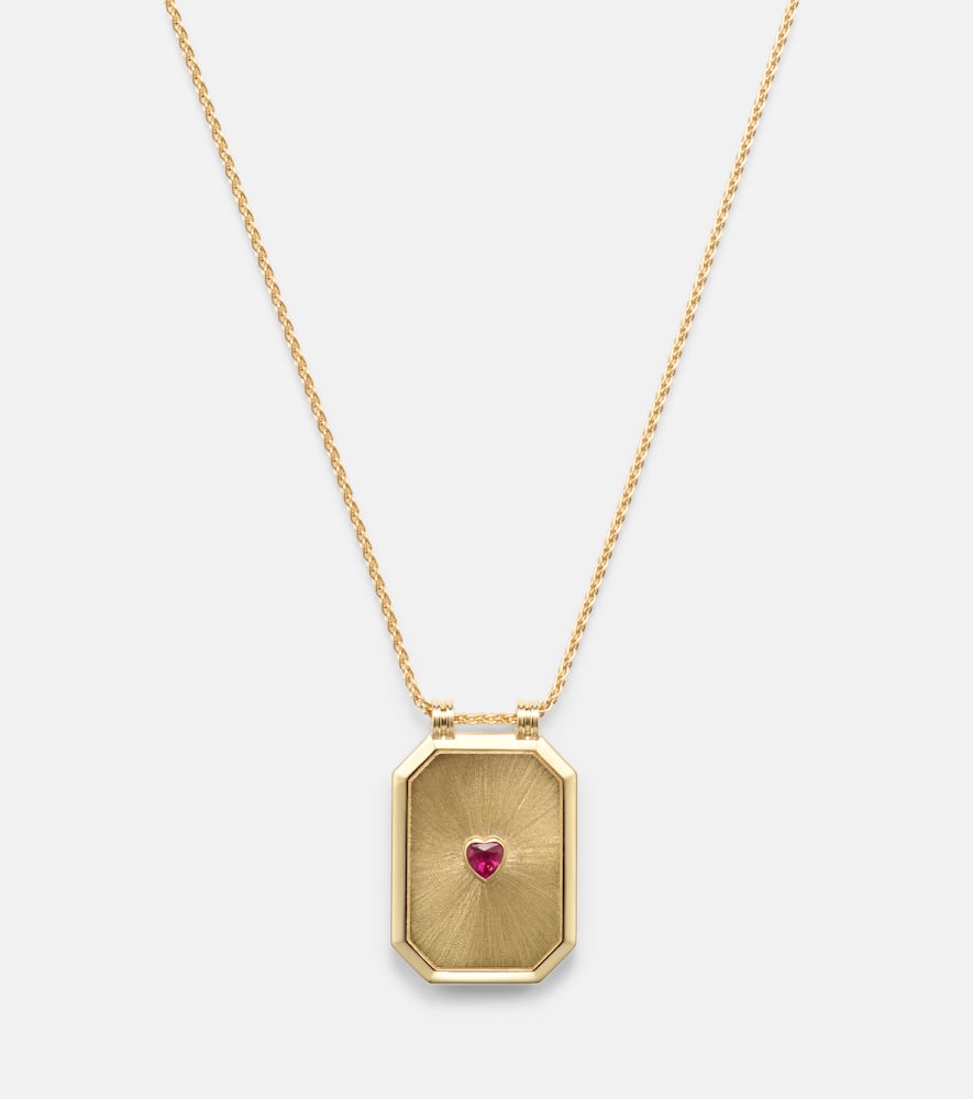 Marie Lichtenberg Love 18kt Gold Pendant Necklace With Ruby In Burgundy