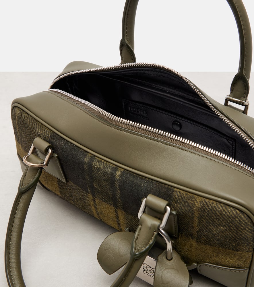 Loewe Amazona 23 Leather-trimmed Tartan Tote Bag In Green