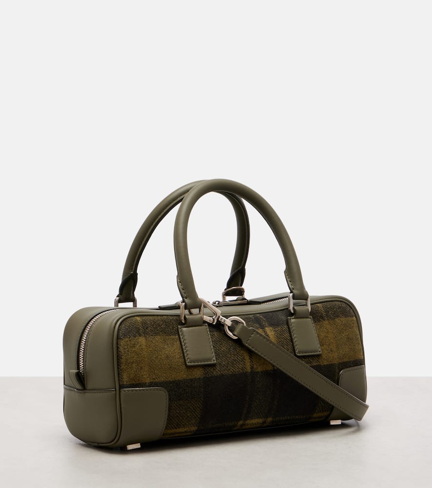 Loewe Amazona 23 Leather-trimmed Tartan Tote Bag In Green