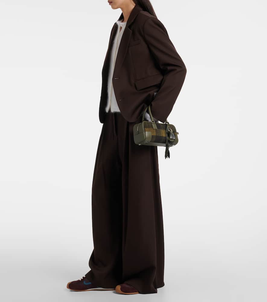 Loewe Amazona 23 Leather-trimmed Tartan Tote Bag In Green