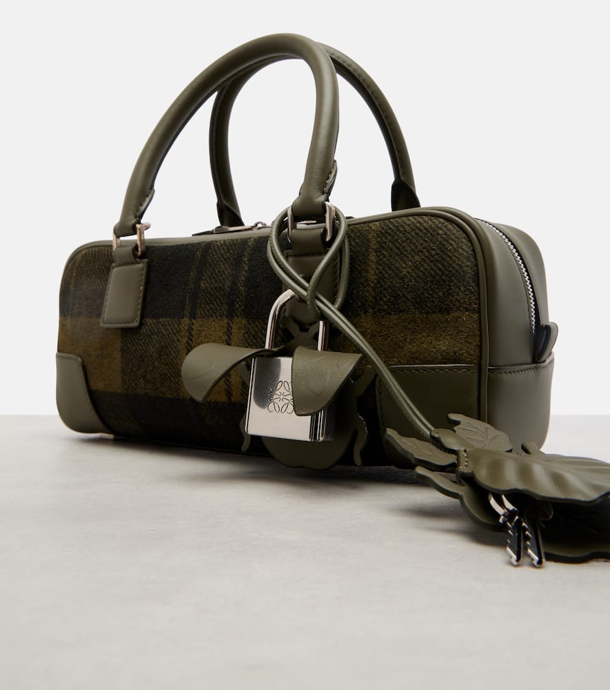 Loewe Amazona 23 Leather-trimmed Tartan Tote Bag In Green