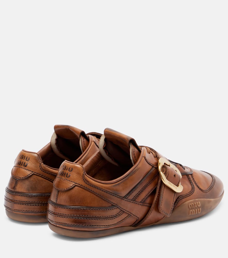 Miu Miu Buckle-detailed Lace-up Sneakers In Brown
