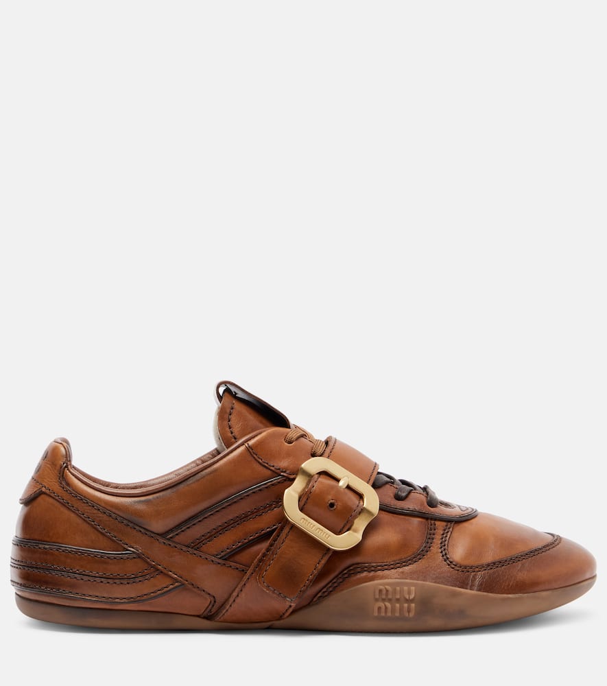 Miu Miu Buckle-detailed Lace-up Sneakers In Brown