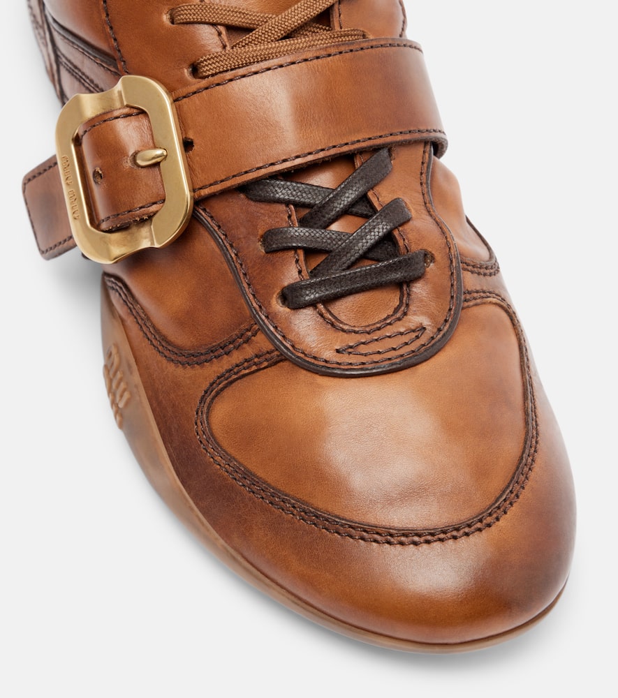 Miu Miu Buckle-detailed Lace-up Sneakers In Brown