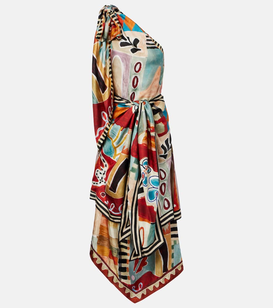 Alemais Michelle One-shoulder Silk Midi Dress In Multi