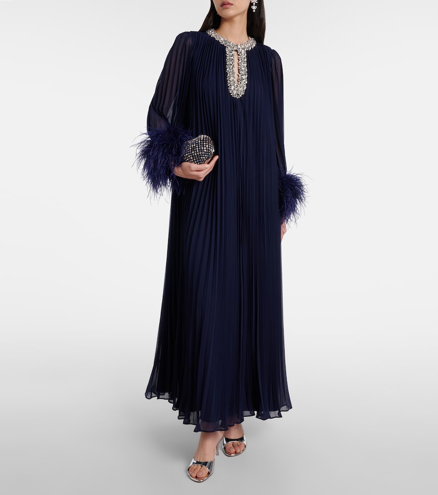  Self-portrait Self-portrait Embellished Feather-trimmed Chiffon Maxi Dress 