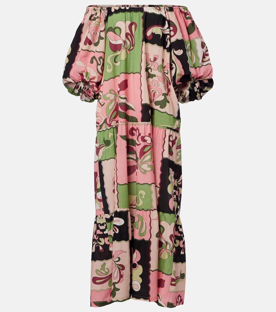 Adriana Degreas Printed Off-shoulder Cotton Maxi Dress In Multi