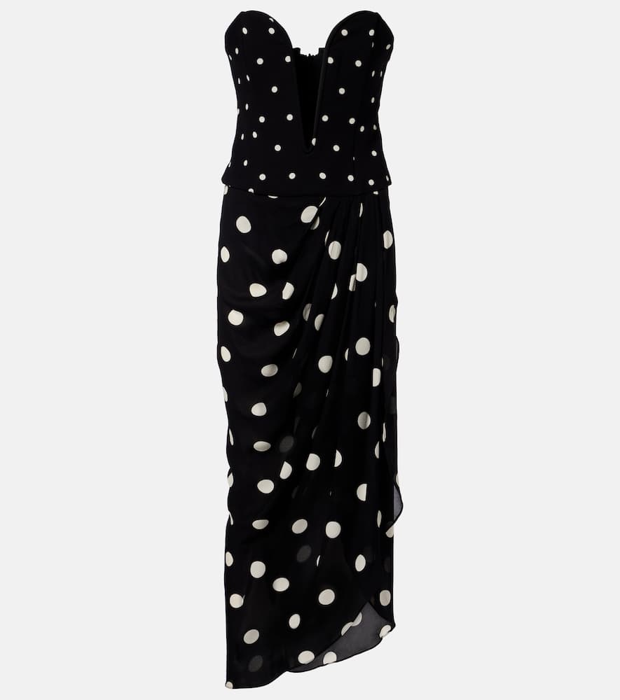 Adriana Degreas Polka-dot Draped Midi Dress In Black