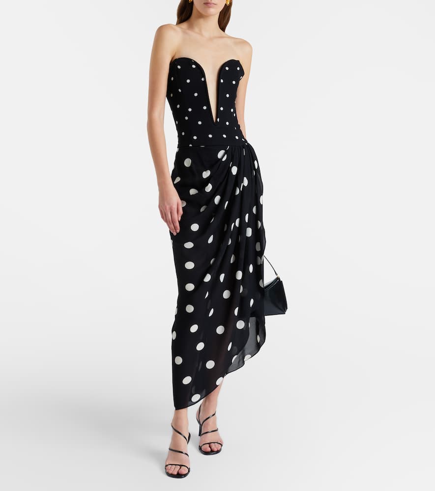 Adriana Degreas Polka-dot Draped Midi Dress In Black