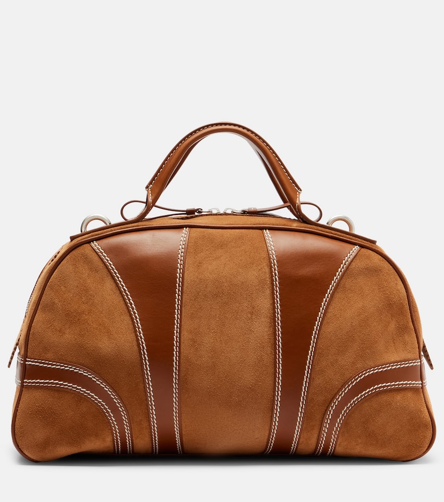 Dries Van Noten Leather-trimmed Suede Top-handle Bag In Brown