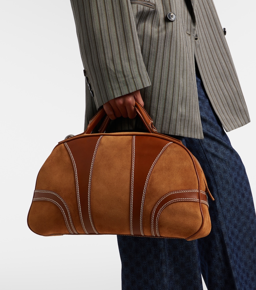 Dries Van Noten Leather-trimmed suede top-handle bag