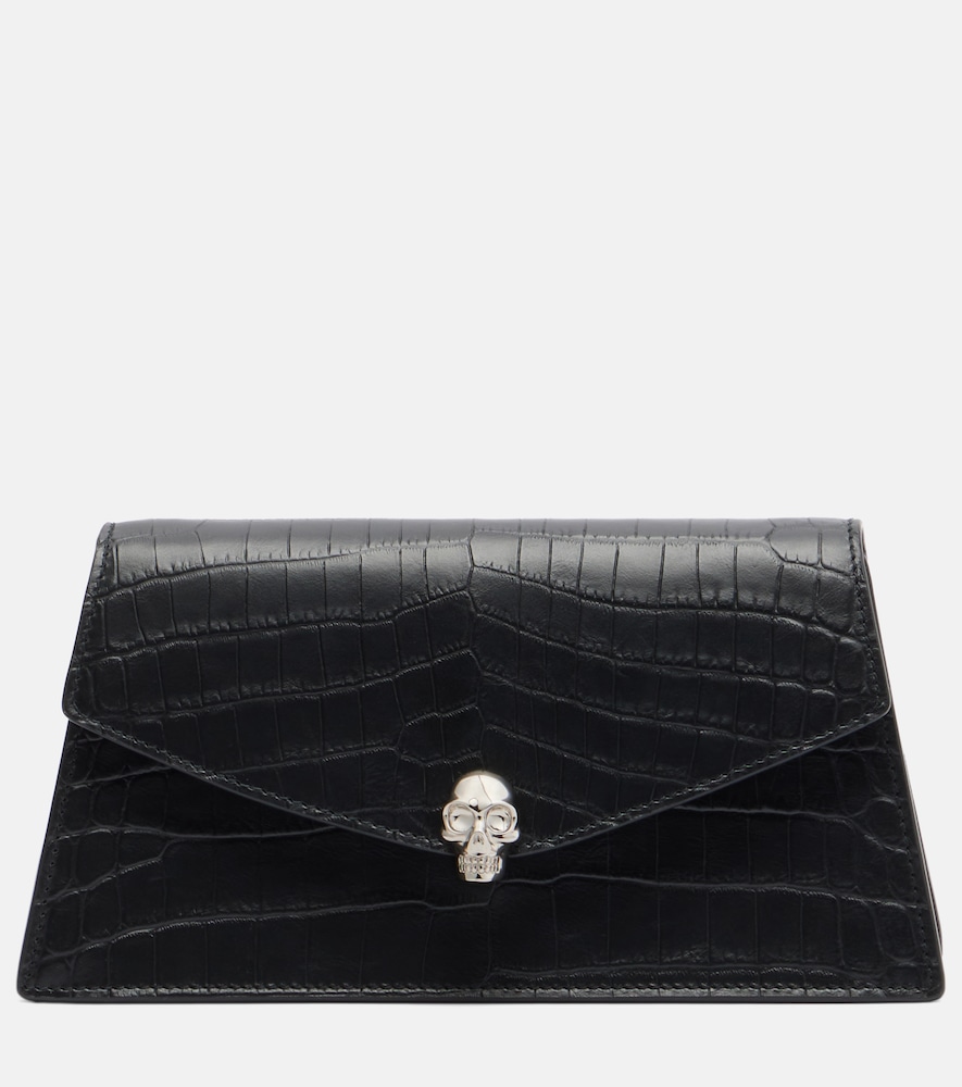 McQueen Skull Mini croc-effect leather clutch