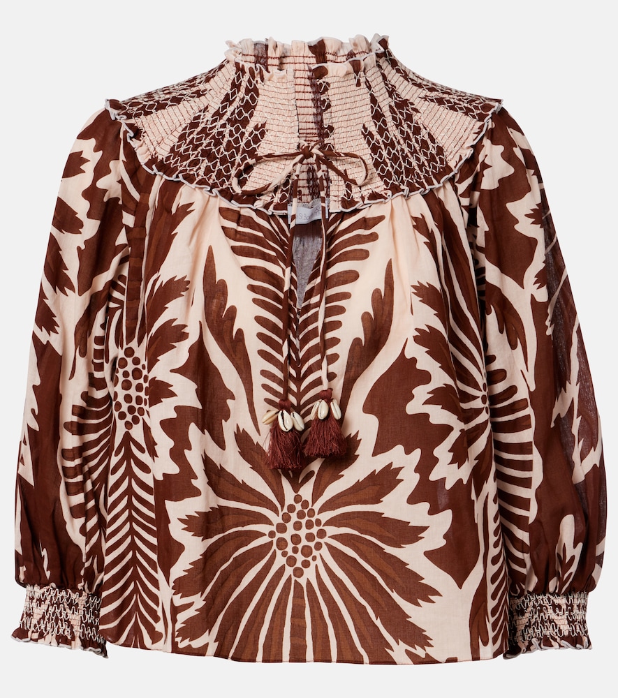 Poupette St Barth Ysee printed smocked cotton blouse