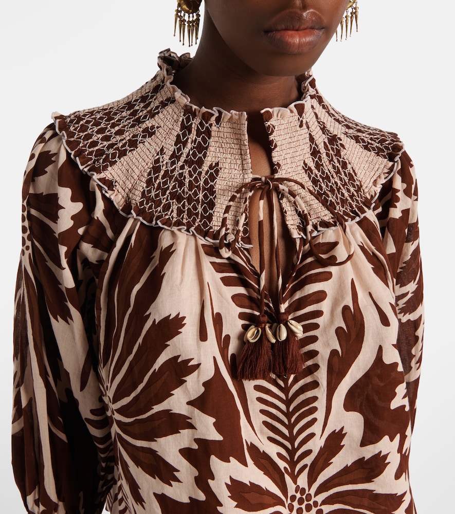  Poupette St Barth Poupette St Barth Ysee Printed Smocked Cotton Blouse 