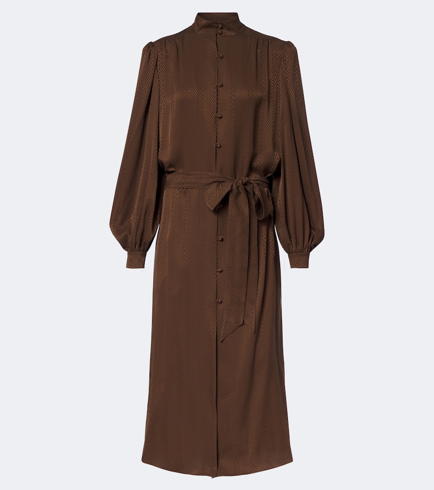 Valentino Women's Brown Belted Chevron Jacquard Silk Midi Dress UK Size 8 - Mytheresa