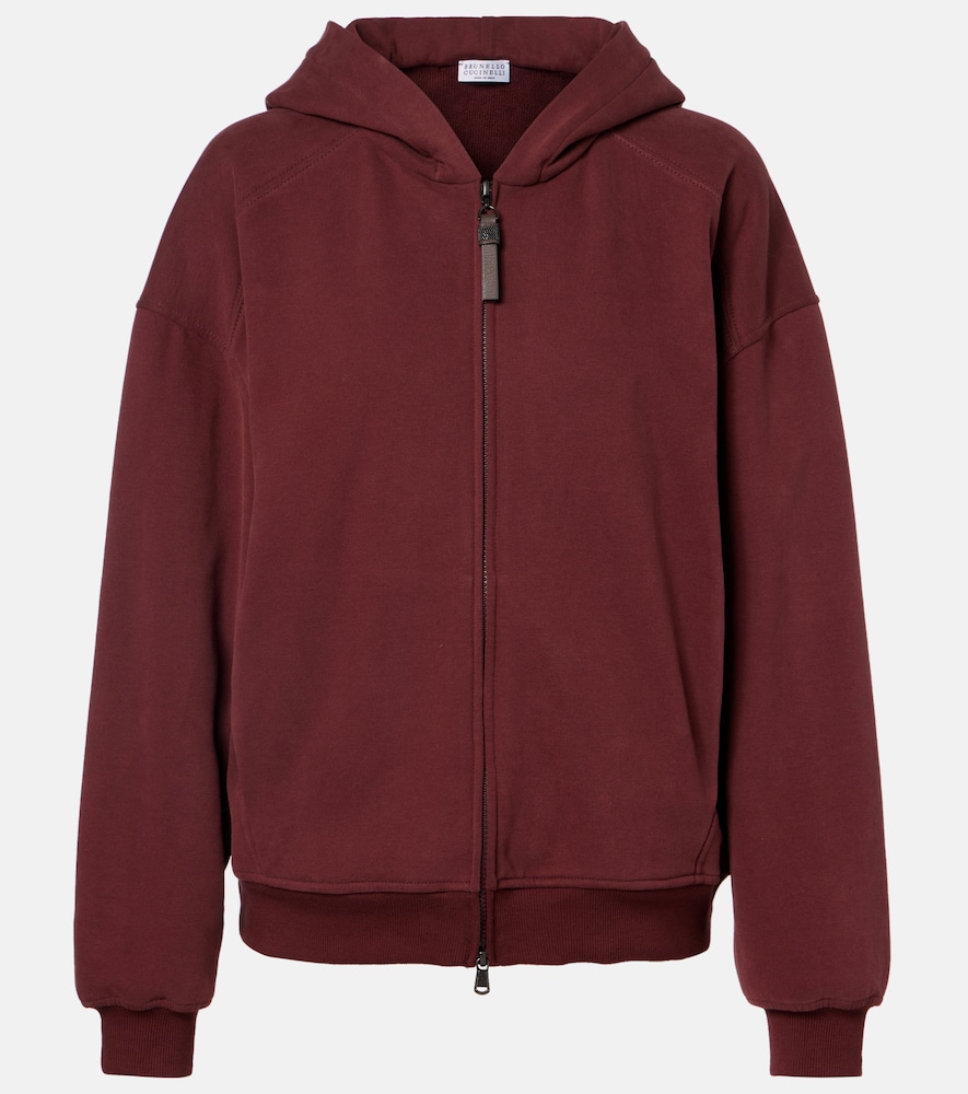 Brunello Cucinelli Women's Brown Monili Cotton Jersey Zip-Up Hoodie UK Size 12 - Mytheresa