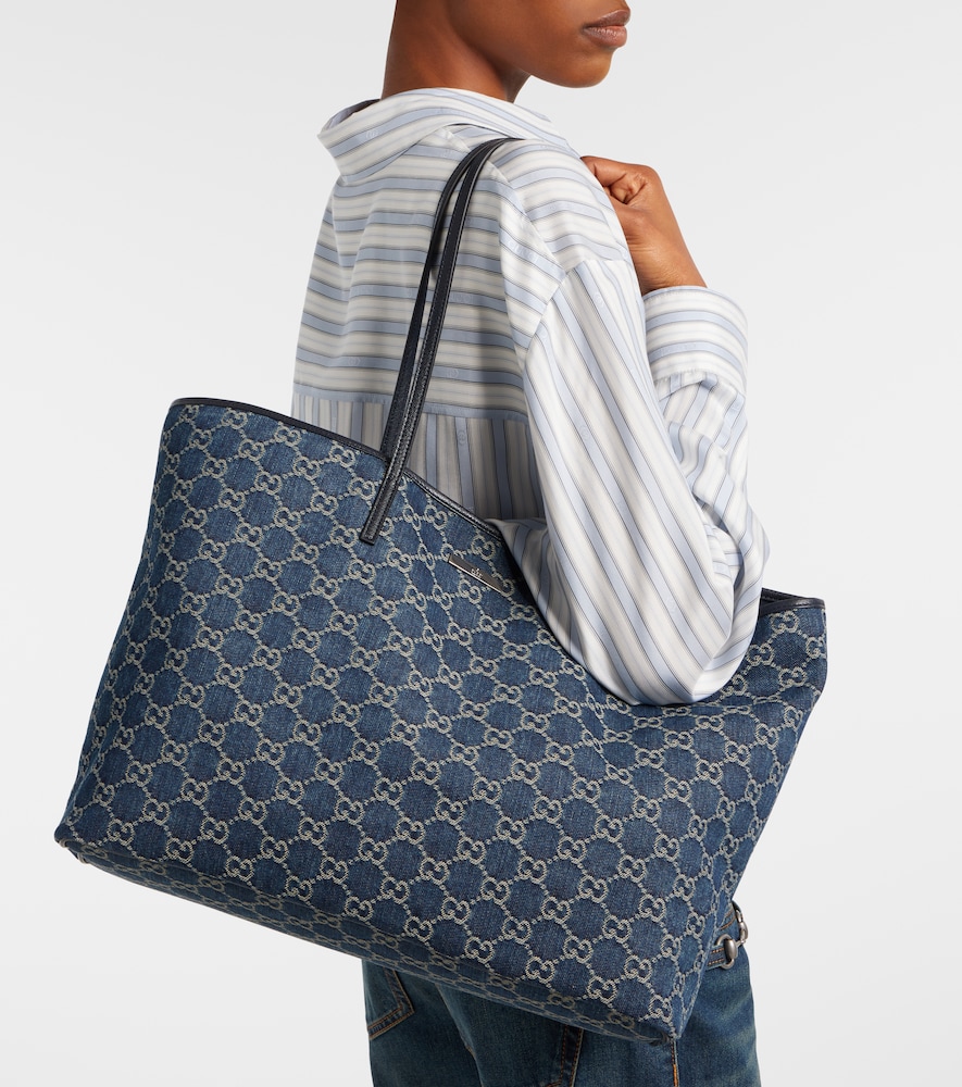Gucci Essence Large leather-trimmed denim tote bag