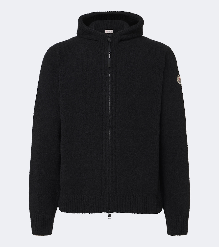 Moncler Men's Black Wool-Blend Boucle Zip-Up Hoodie UK Size 38 - Mytheresa