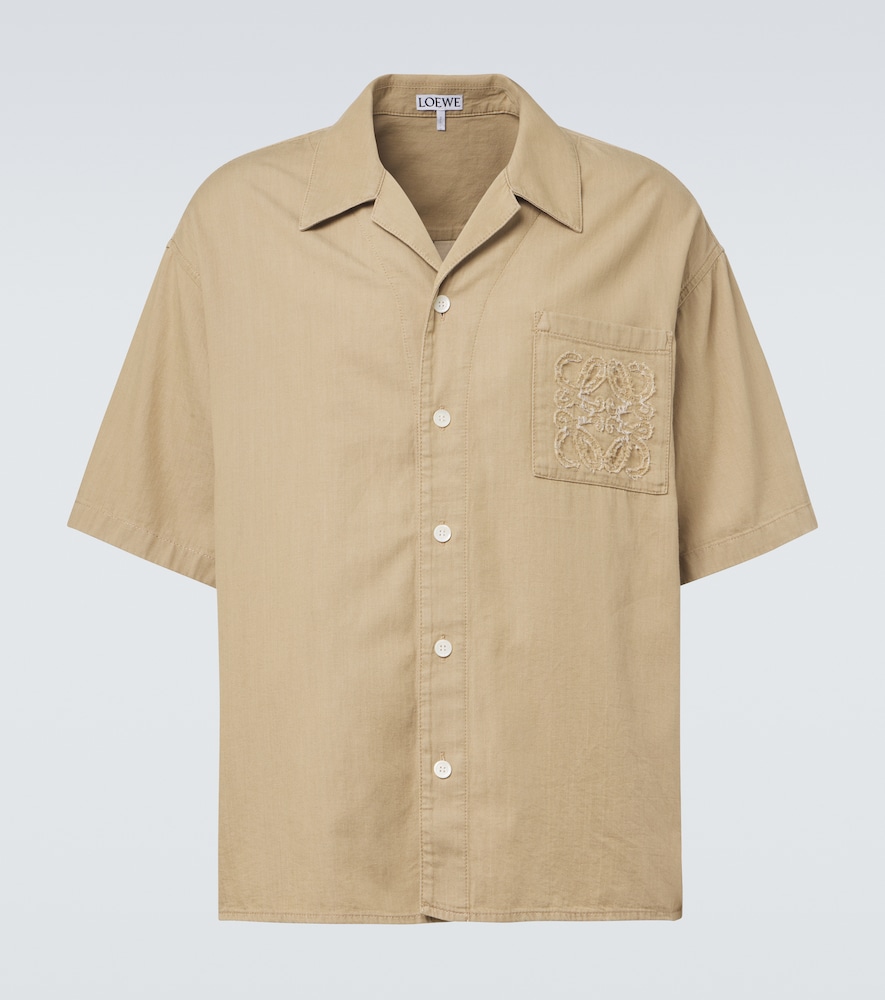 Loewe Logo Embroidered Cotton Shirt In Sand