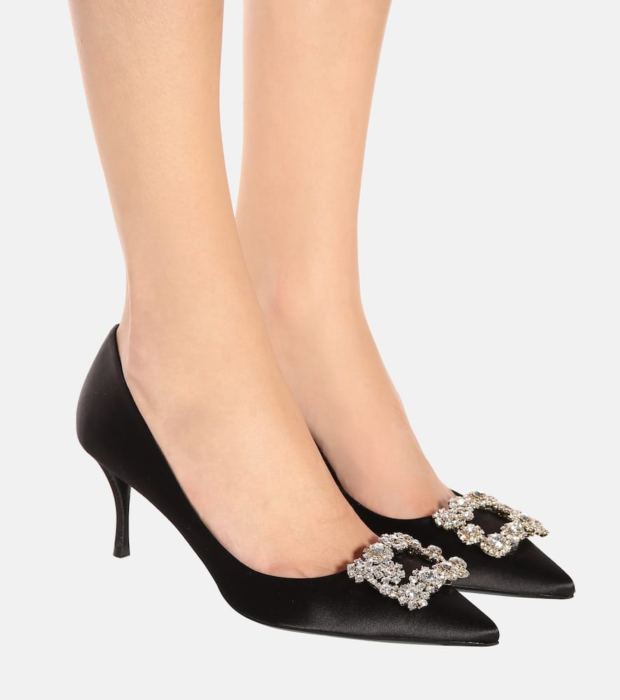 Roger Vivier Embellished Satin Pumps In Black