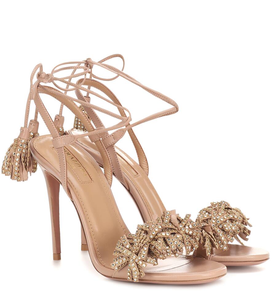 Click to view more detailed imagery on our partner's website Aquazzura Wild Crystal 105 Leather Sandals In Pink