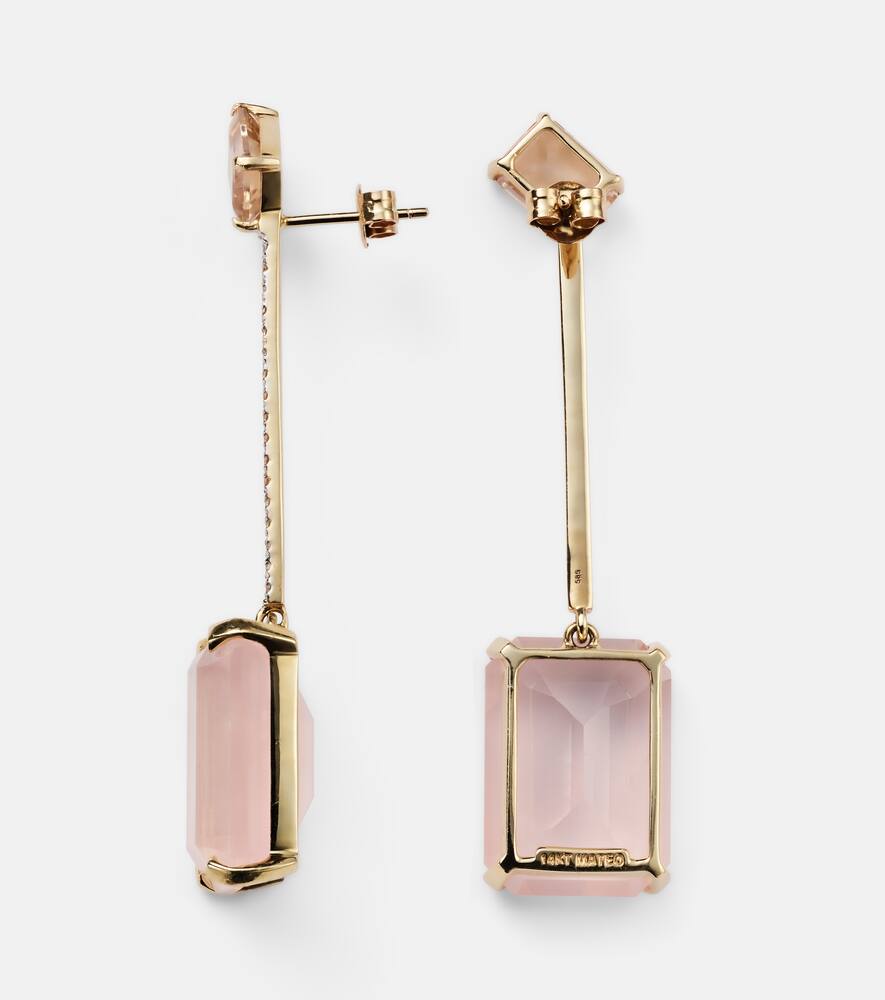 Mateo 14kt Gold Earrings With Morganite, Quartz And Diamonds In Yellow Gold
