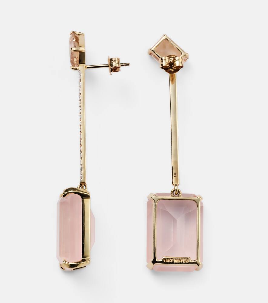 Shop Mateo 14kt Gold Earrings With Morganite, Quartz And Diamonds In Yellow Gold