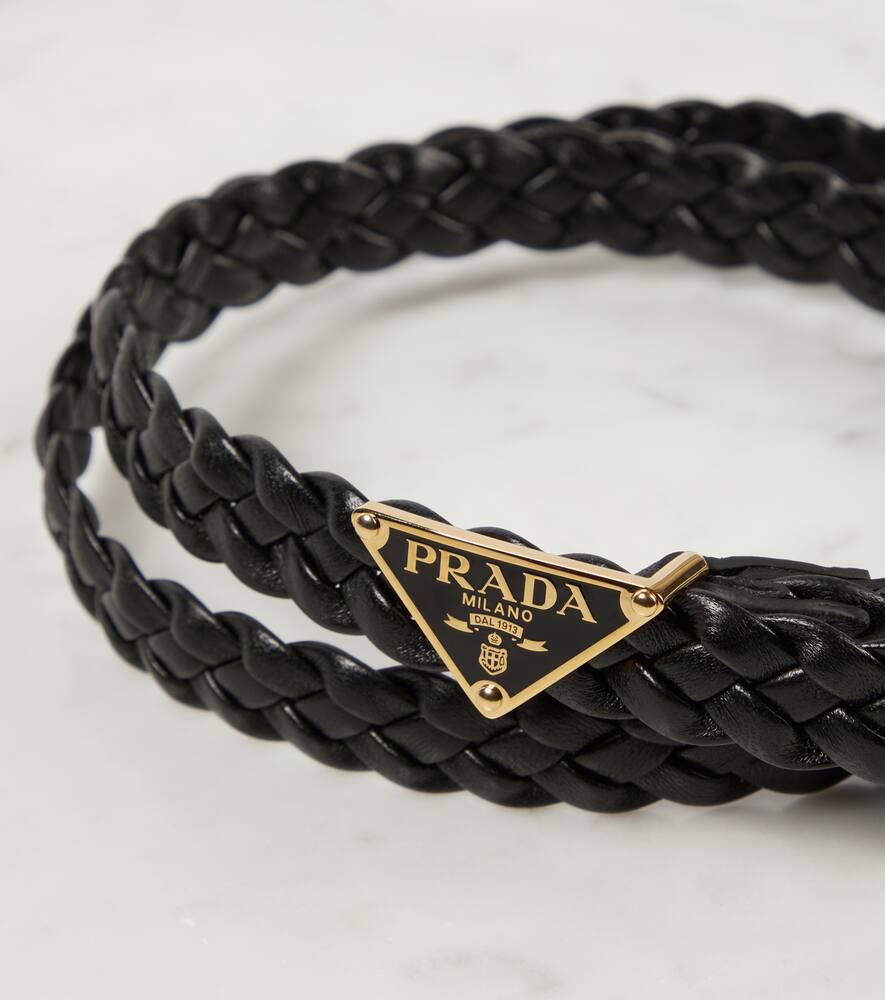 Prada Womens Black Branded-buckle Braided Leather Belt In Black