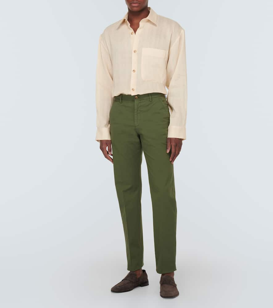 Shop Incotex Cotton-blend Straight Pants In Green