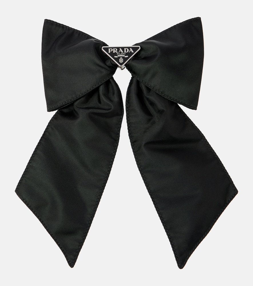 Prada Brass Hair Clip With Maxi Bow Design In Schwarz