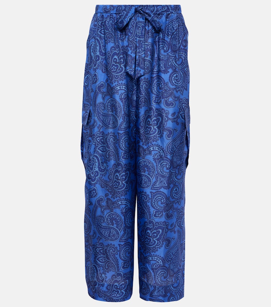 Shop Zimmermann Ottie Paisley Silk Habotai Wide-leg Pants In Blue