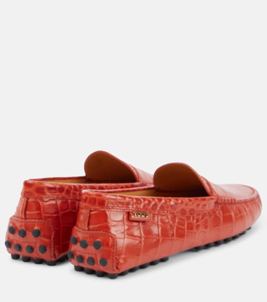 Tod's Crocodile Embossed Leather Penny Loafers In Brown
