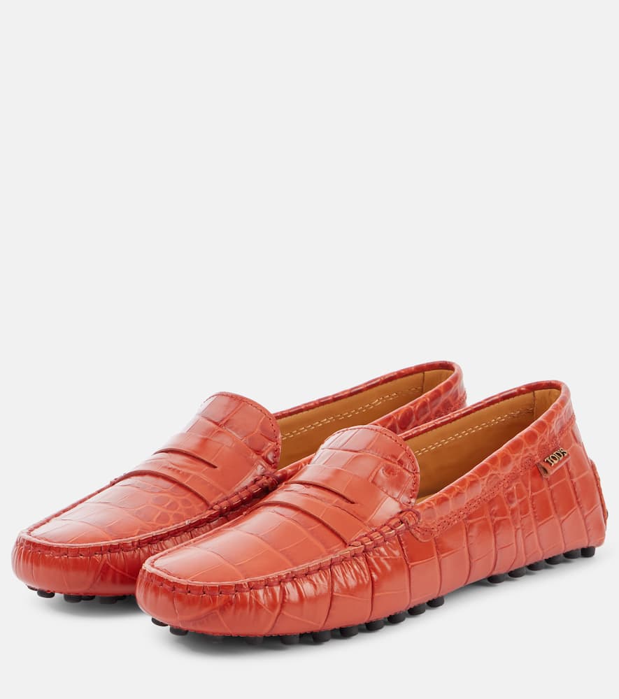 Tod's Crocodile Embossed Leather Penny Loafers In Brown
