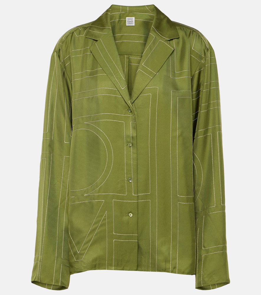 Totême Monogram Silk Twill Pajama Shirt In Green
