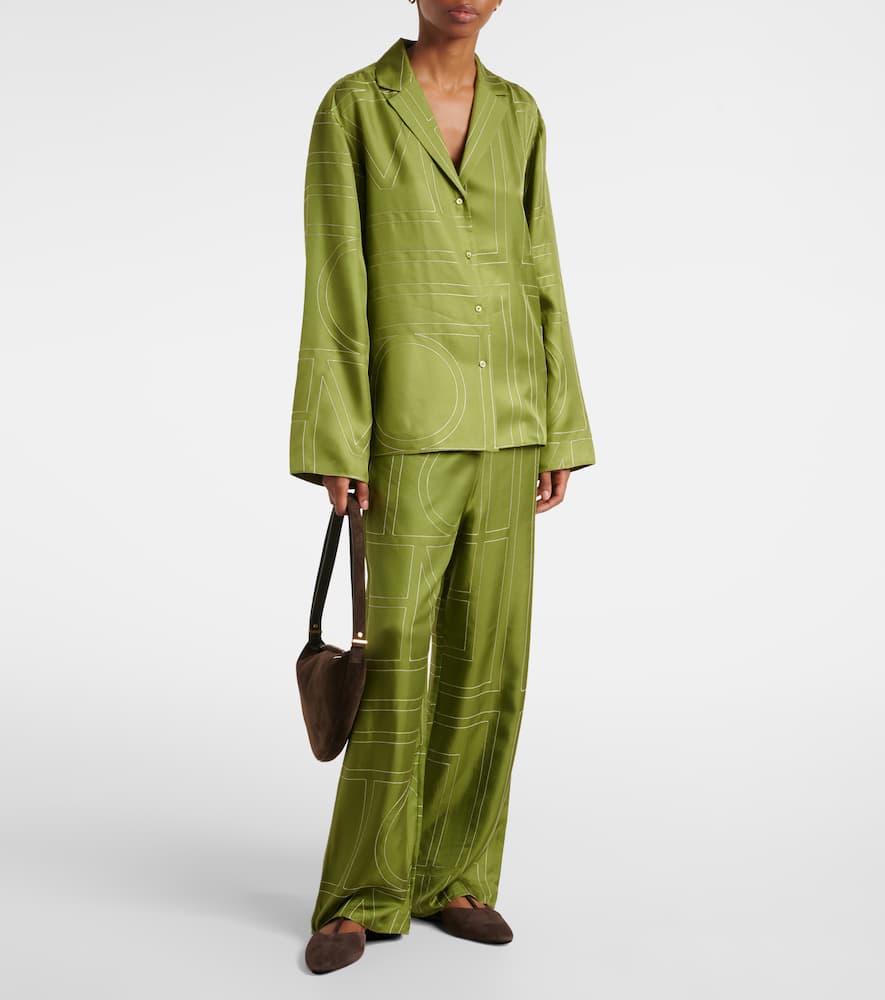 Totême Monogram Silk Twill Pajama Shirt In Green