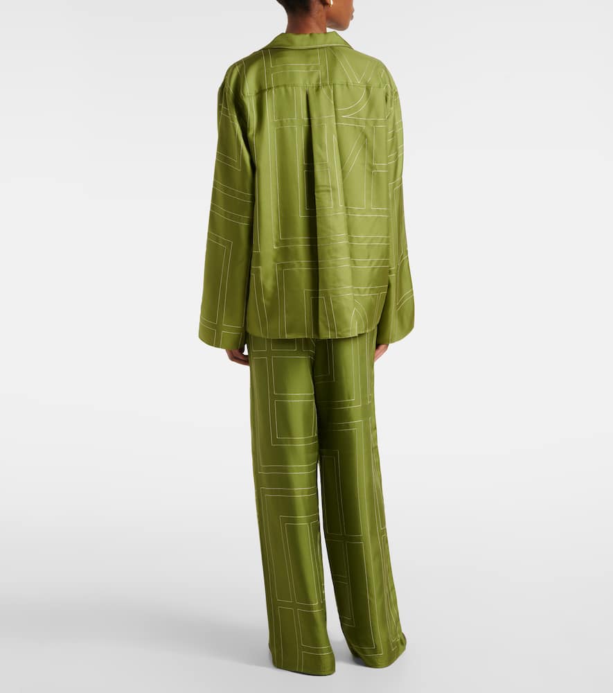 Totême Monogram Silk Twill Pajama Shirt In Green